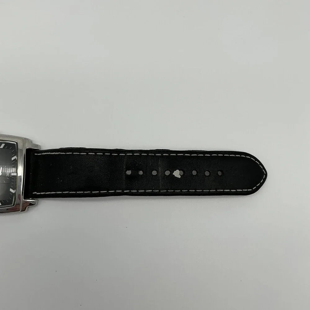 Caravelle By Bulova Mens Square Watch 36mm Black Dial Black Leather New Battery